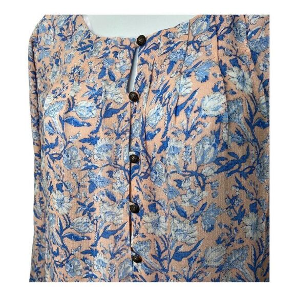 Lucky Brand Women’s M Floral Boho Blouse Pink‎ Blue Top Peasant ￼ - Picture 2 of 11